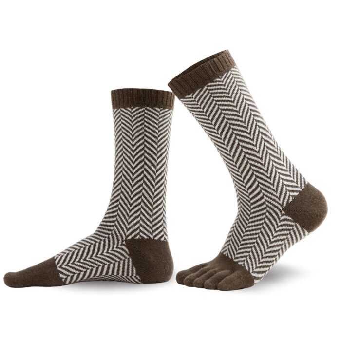 8312 Knitido SILL Zehensocken Wolle-Baumwolle khaki-weiss