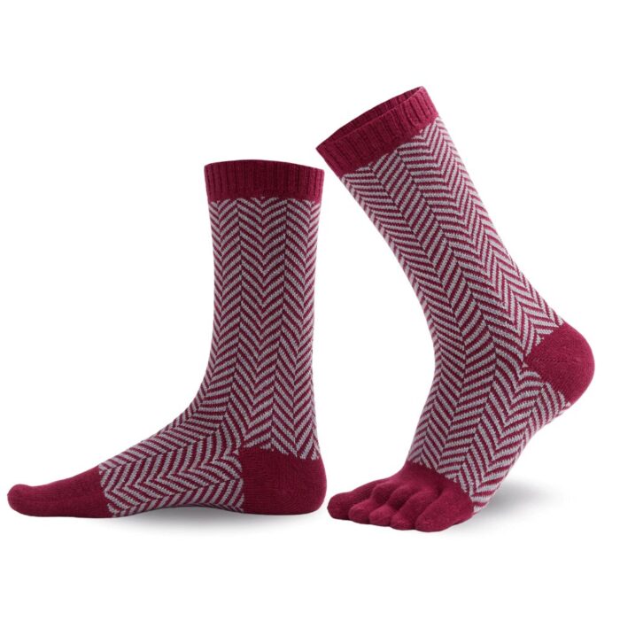 8312 Knitido SILL-Zehensocken Wolle-Baumwolle weinrot-hellgrau